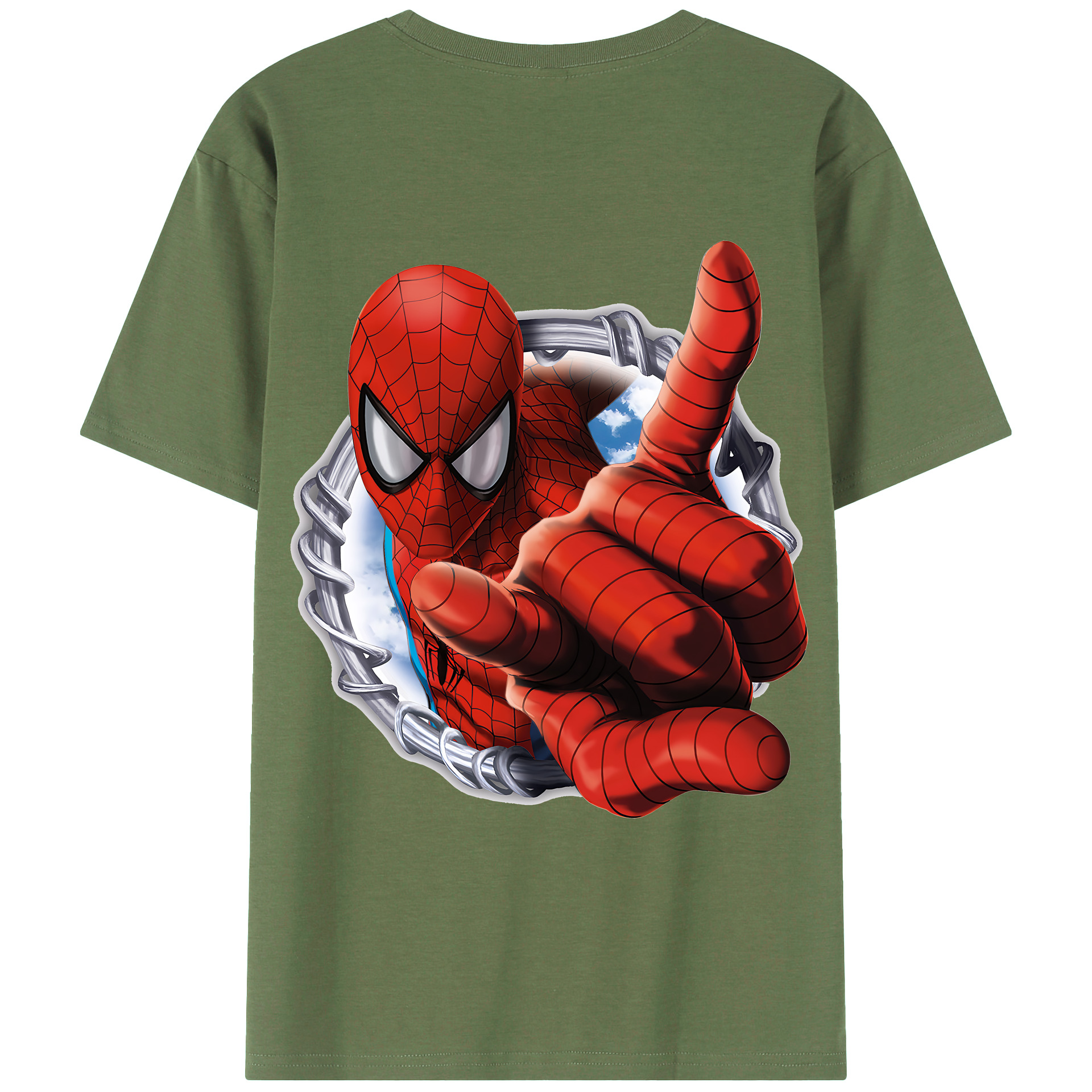 （画像用） Spider Man スパイダーマン 綿100％ メンズ半袖Tシャツ（バックプリント） 通気性